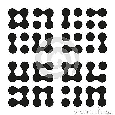 Metaball icons. Connected dots symbols set isolated on a white background. Abstract circles seamless pattern. Vector Illustration