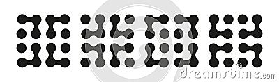Metaball icons set. Connected dots graphic signs. Circles simple patterns. Integration abstract modern symbols. Vector Illustration