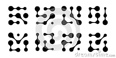 Metaballs shapes. Connected fluid points, liquid dots or amorphous forms. Organic blobs, biological cells or molecular Vector Illustration