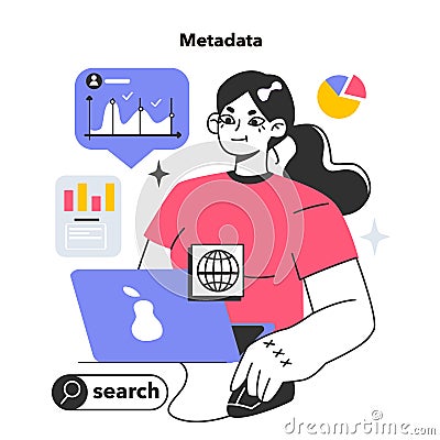 Metadata. Additional descriptive information about a file, content or resource. Vector Illustration