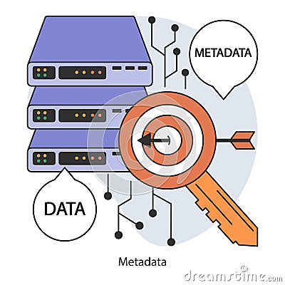 Metadata. Data annotation and cataloging. Essential information Vector Illustration