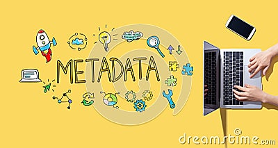 Metadata with person working with laptop Stock Photo