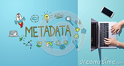 Metadata with person working with laptop Stock Photo