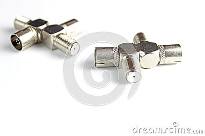 Metal adapter for internet networks isolated on white background Stock Photo