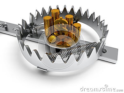 Metal animal trap with money on white Stock Photo