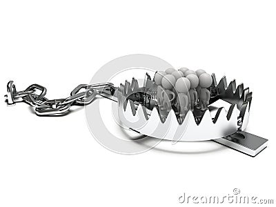 Metal animal trap with people on white Stock Photo