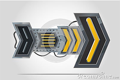 Metal arrow. Navigation sign. Cyberpunk style concept art. Realistic interface design. Gui element. Metal direction Vector Illustration