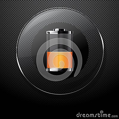 Metal background with glass HALF FULL BATTERY Stock Photo