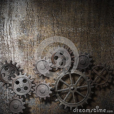 Metal background with rusty gears Stock Photo