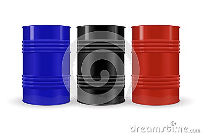 Metal barrels without labels. Colored collection Vector Illustration