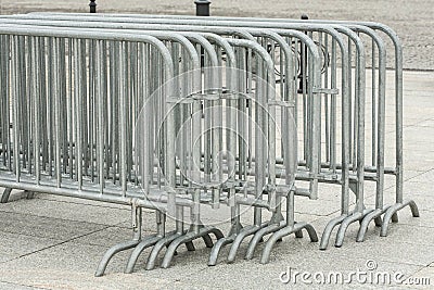 Metal barriers grouped into deployment. Stock Photo