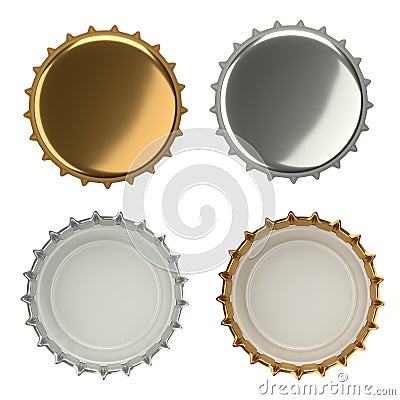 Metal beer bottle cap, blank label. Icon set. Top and bottom view. Template design Cartoon Illustration