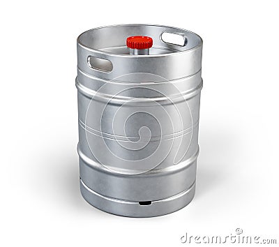 Metal beer keg isolated on white background with clipping path included. 3D render. Cartoon Illustration