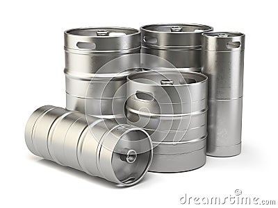 Metal beer kegs isolated on white background Cartoon Illustration