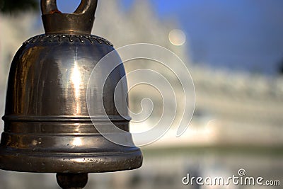 Close up on Thai traditional metal bell at temple Stock Photo