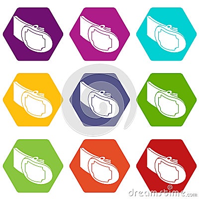 Metal belt buckle icons set 9 vector Vector Illustration