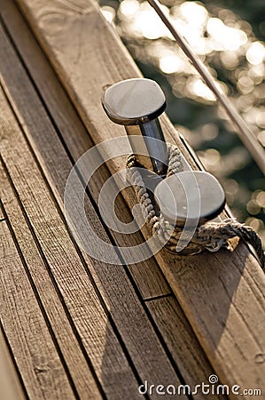 Metal bollards on starboard Stock Photo