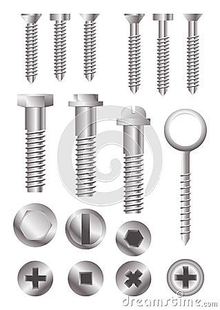 Metal bolt heads. Vector Illustration