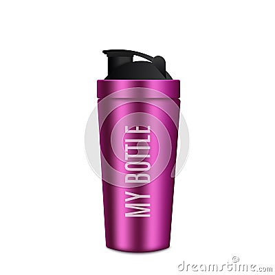 Metal Bottle Realistic. Pink Fitness Bottle. Vector Vector Illustration