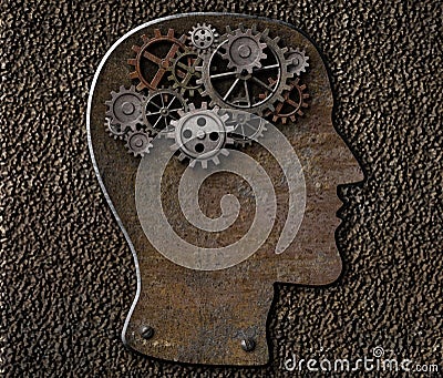 Metal brain gears and cogs. Mental illness Stock Photo