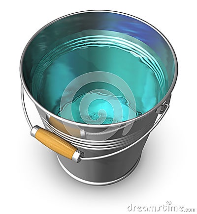 Metal bucket full of clear water Stock Photo