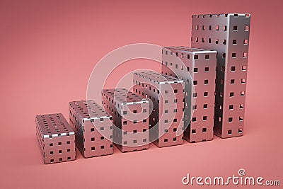 metal cage cubes stair raising graph in a row infinite colorfull background 3D Illustration Stock Photo