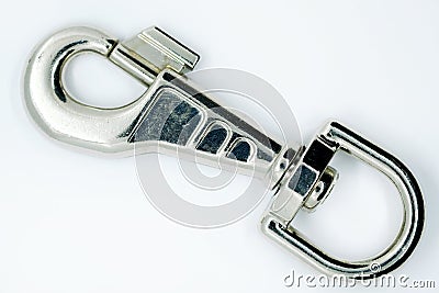 Metal carabiner for collars made of silumin. Stock Photo