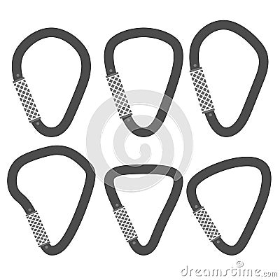 Metal Carabiner Set Isolated on White Background. Safety Hook Vector Illustration