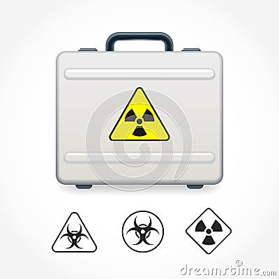 Metal case with sign on radiation danger Vector Illustration