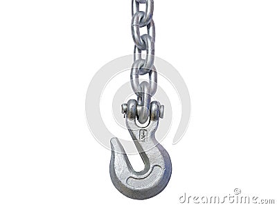 Metal chain and hook isolated on white background. Stock Photo