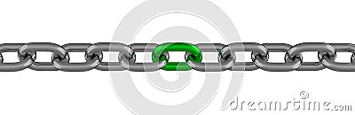 Metal Chain Line With Green Element Isolated Stock Photo