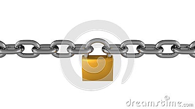 Metal Chain Line With Padlock Isolated Stock Photo