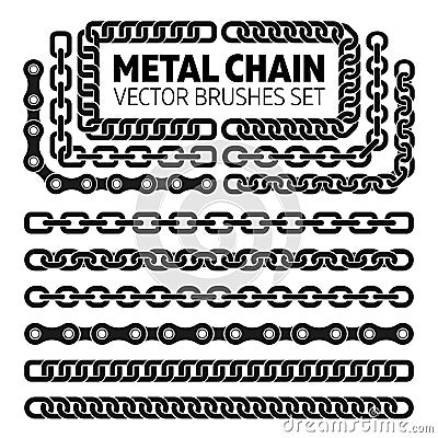 Metal chain links vector pattern brushes set Vector Illustration