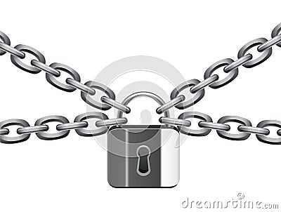 Metal chain and padlock Vector Illustration