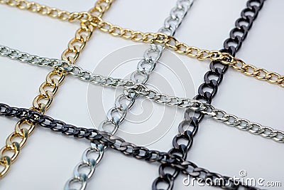 Metal chains for decorating bags and clothes. Stock Photo