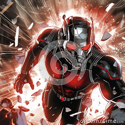 Metal-clad Ant-man A Vivid Comic Book-inspired Transformation Cartoon Illustration