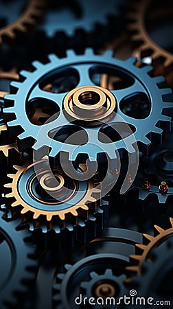 Metal cogs intricately crafted, closeup 3D illustration, epitome of precision Cartoon Illustration