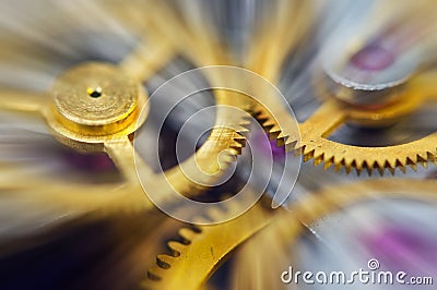 Metal Cogwheels in clock mechanism , abstract sun beams, Concept Movement is life, Teamwork , Idea Technology, Infinity. Stock Photo