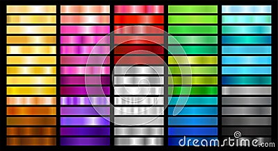 Metal and Color Gradient Collection of Swatches Vector Illustration