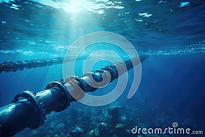 Metal conduit in blue ocean, petroleum production and energy supply Stock Photo