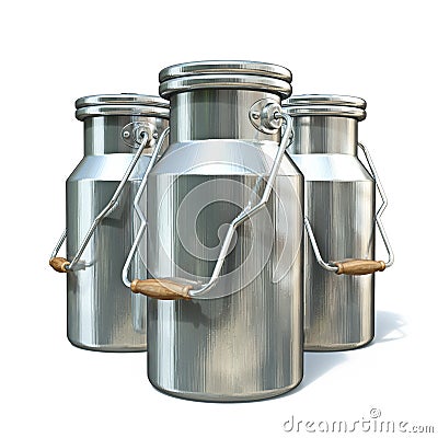 Metal containers for milk 3D Cartoon Illustration