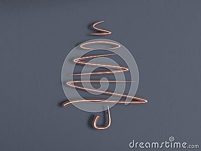 Metal copper gold abstract tree grey wall 3d rendering Stock Photo