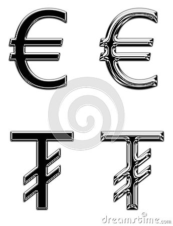 Metal currency symbol money bank euro Sing tugrik Stock Photo
