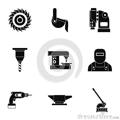 Metal cut industry icon set, simple style Vector Illustration