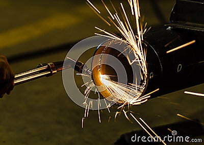 Metal cutting with acetylene torch Stock Photo