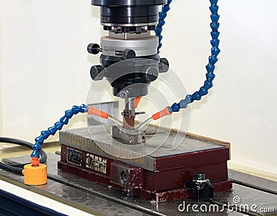 Metal cutting on a CNC machine Stock Photo