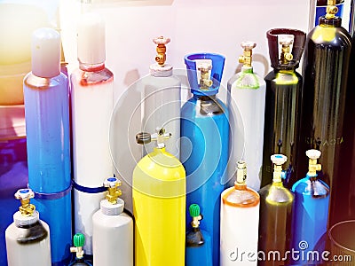 Metal cylinders for compressed gases Stock Photo