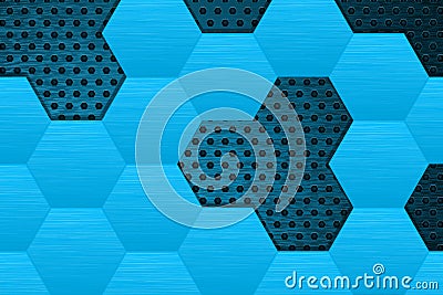 Metal dark background with blue steel hexagons Vector Illustration