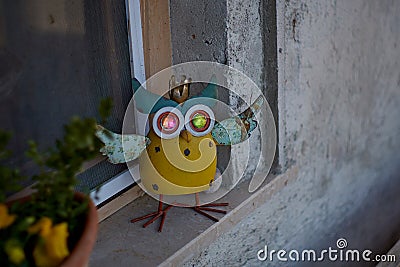 Metal decorating owl Handmade decoration owl Stock Photo