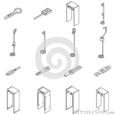 Metal detector icons set vector outline Stock Photo